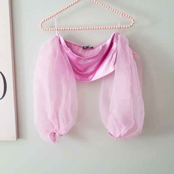 NWOT Zara pink organza crop top, S - Picture 11 of 13
